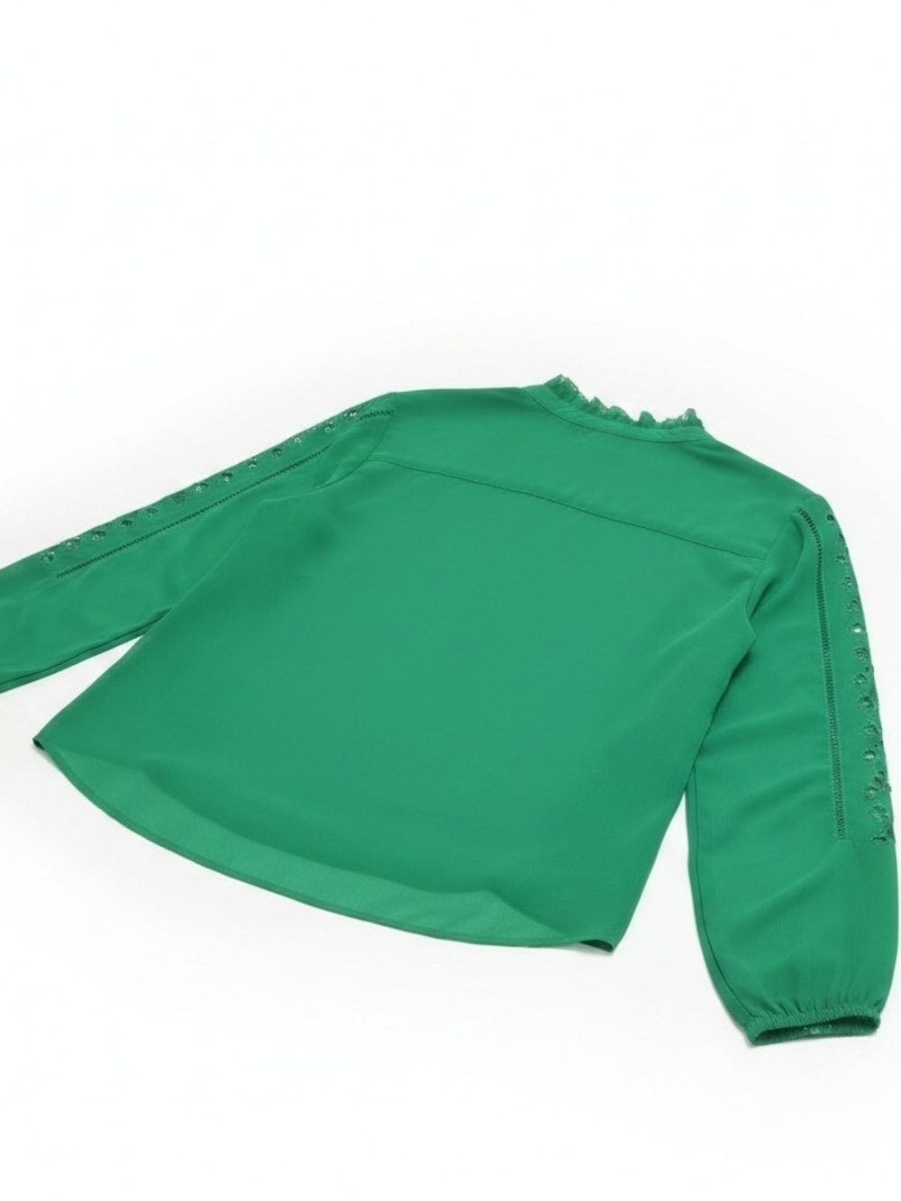 ​J.Crew Green Womens M Long Sleeve Ruffle Button Down Blouse Top Pleated - Picture 4 of 7
